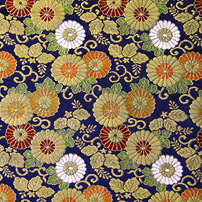 ポリエステル金襴紺系 桐と菊柄24cm角見本