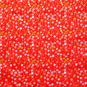 ポリエステル金襴赤系 しだれ梅柄 三丁金襴 厚さ:中厚24cm角見本