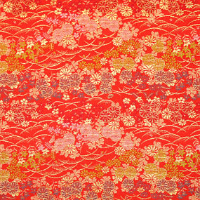 秋草柄 赤系 ポリエステル 中厚24cm角見本