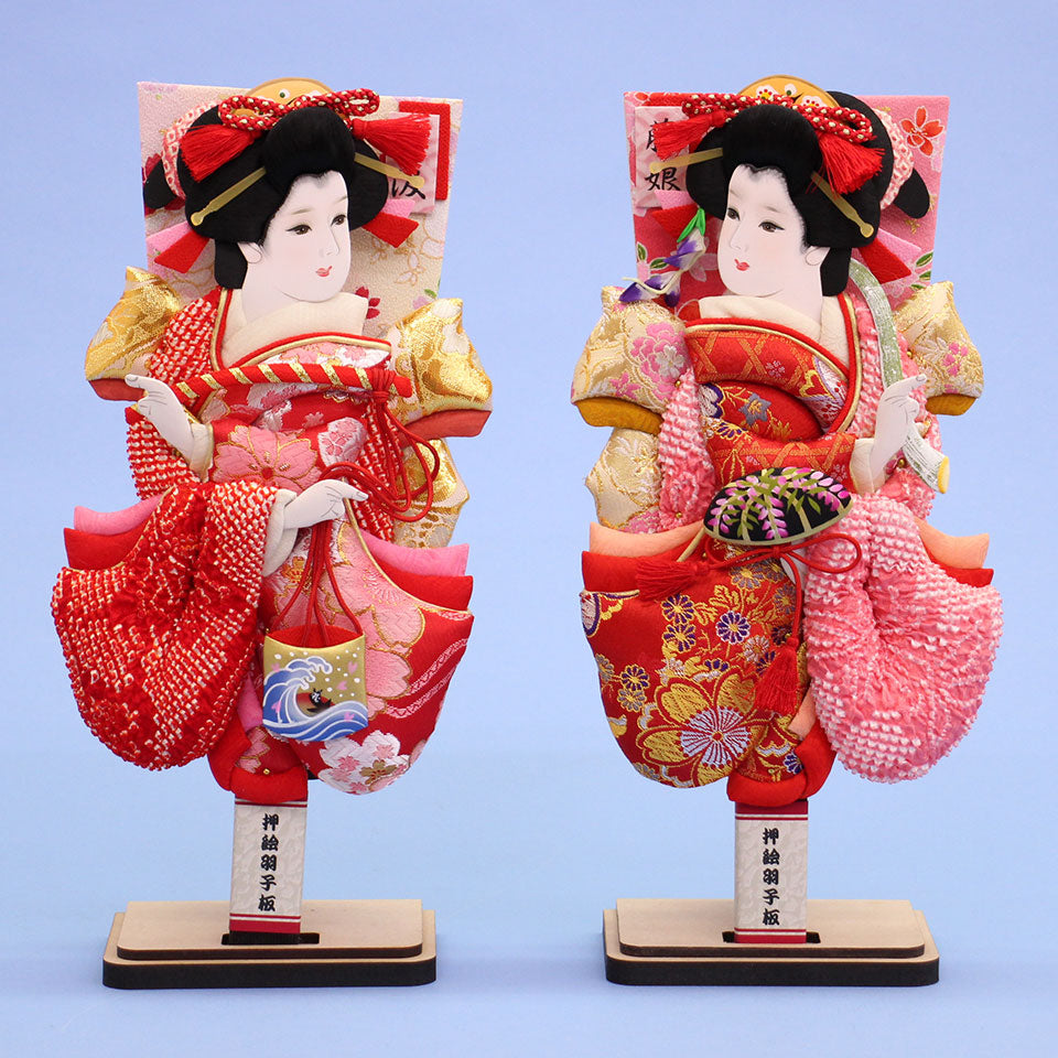 姉妹羽子板出し飾り 10号上金襴鹿の子華舞セット
