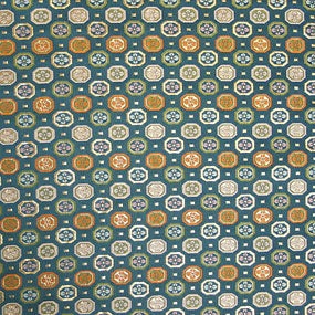 ポリエステル金襴青系 変わり蜀江柄 洛レイ 厚さ:中厚24cm角見本