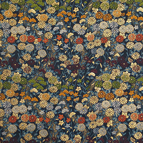 ポリエステル金襴紺系 菊、桔梗、女郎花柄 三丁 厚さ:中厚24cm角見本