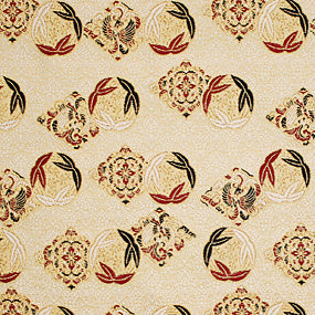 ポリエステル金襴白系 沢潟丸に華紋柄 寿三丁胴入り二号 厚さ:厚手24cm角見本