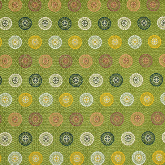 ポリエステル金襴緑系 有職丸紋 琳派名物裂 厚さ:中厚24cm角見本