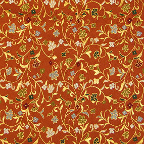 ポリエステル金襴茶色系 唐草柄 厚さ:中厚24cm角見本