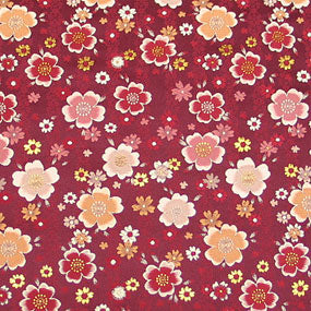 ポリエステル金襴エンジ系 花柄 和風モダン 厚さ:中厚24cm角見本