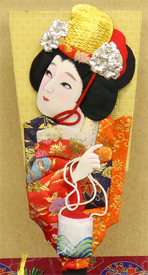 ケース入り羽子板飾り 朱子見立て 福寿 ズーム