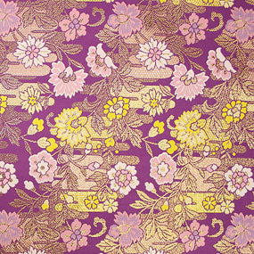 ポリエステル金襴紫系 唐花柄 二丁 厚さ:薄め24cm角見本