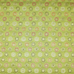 ポリエステル金襴緑系 菊柄 洛レイ胴入 厚さ:中厚24cm角見本