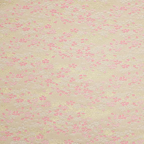 ポリエステル金襴白系 桜柄 寿三丁 厚さ:中厚24cm角見本