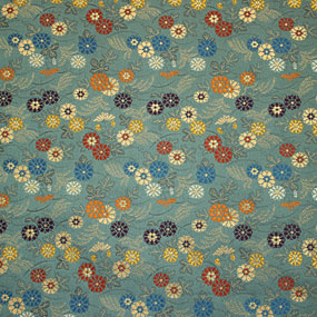 ポリエステル金襴緑系 菊柄 厚さ:中厚24cm角見本