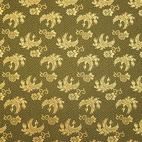 ポリエステル金襴緑系 紗綾形に鳳凰 厚さ:薄手24cm角見本