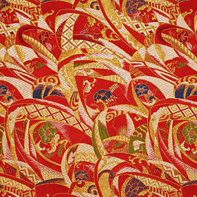 ポリエステル金襴赤系 牡丹柄モダン 厚さ:厚手24cm角見本