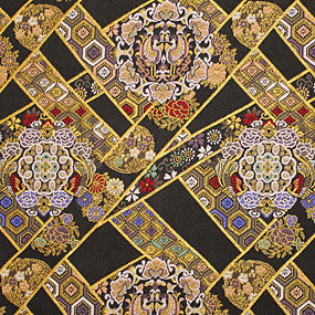 ポリエステル金襴青系 鳳凰の花紋柄 暑さ:厚手24cm角見本