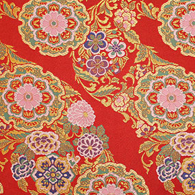 ポリエステル金襴赤系 花紋柄 寿四丁2号 厚さ:厚手24cm角見本