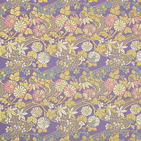 ポリエステル金襴紫系 萩に菊柄 錦林三丁胴入2号 厚さ:厚手24cm角見本