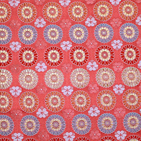 ポリエステル金襴ピンク系 菊紋柄 洛レイ胴入 厚さ:厚手24cm角見本