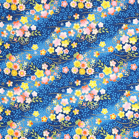 レーヨン縮緬青系 流水桜柄 厚さ:薄手24cm角見本