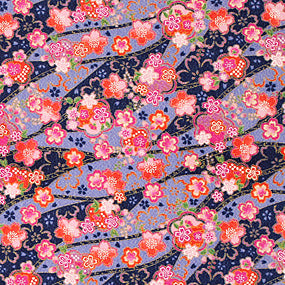 レーヨン縮緬青系 桜柄 厚さ:薄手24cm角見本