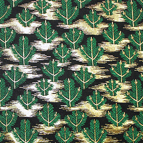 ポリエステル金襴黒系 三番叟松葉柄 厚さ:中厚24cm角見本