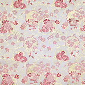 ポリエステル金襴ピンク系 雪輪に菊と萩 厚さ:中厚24cm角見本