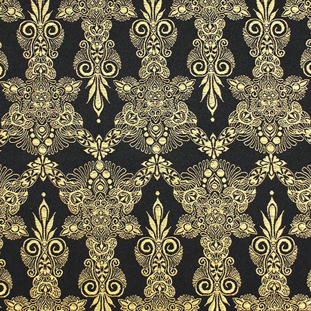 ポリエステル金襴 黒系 ダマスク柄 厚さ:中厚24cm角見本