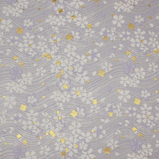 ポリエステル金襴 紫系 流水桜に箔散し柄 厚さ:中厚24cm角見本