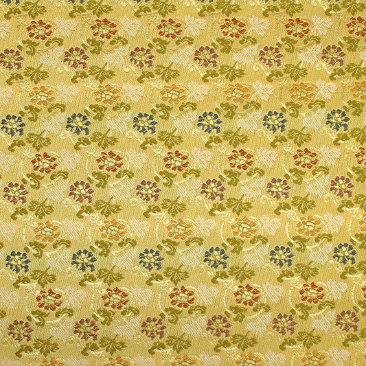 ポリエステル金襴 洛レイ胴 黄色 系 唐草 厚さ:中厚24cm角見本