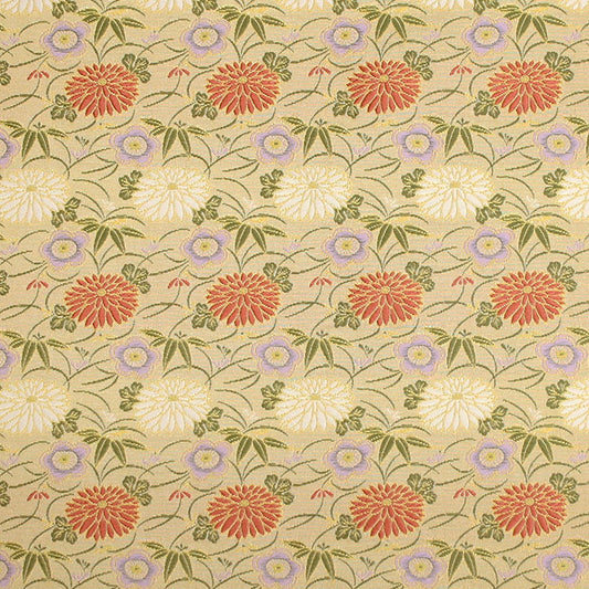 ポリエステル金襴 琳派名物裂 ベージュ系 菊・梅 厚さ:中厚24cm角見本