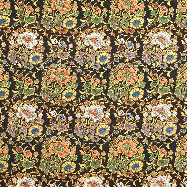 ポリエステル金襴 桂錦胴入2号 黒系 唐花等 厚さ:中厚24cm角見本