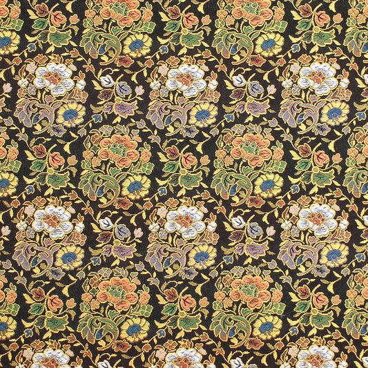 ポリエステル金襴 桂錦胴入2号 黒系 唐花等 厚さ:中厚24cm角見本