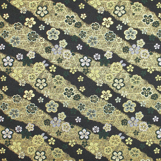 ポリエステル金襴 鈴鹿三丁胴入 黒系 梅 厚さ:中厚24cm角見本