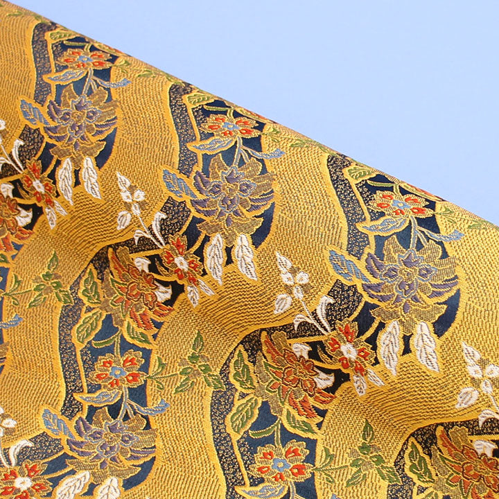 ポリエステル金襴 桂錦銅入2号 青系 唐花 厚さ:中厚イメージ