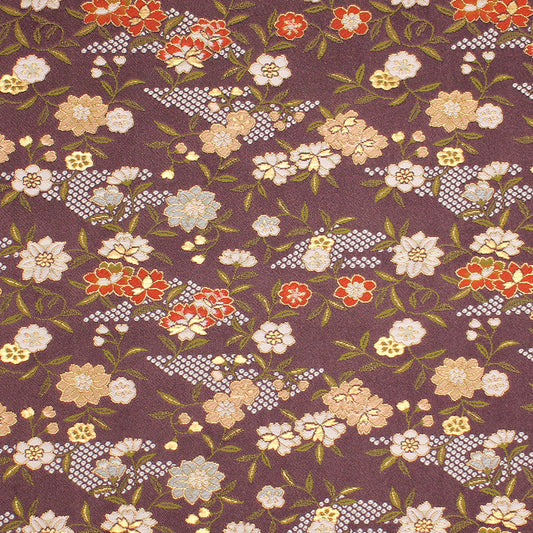 ポリエステル金襴 紫系唐花柄 厚さ:中厚24cm角見本