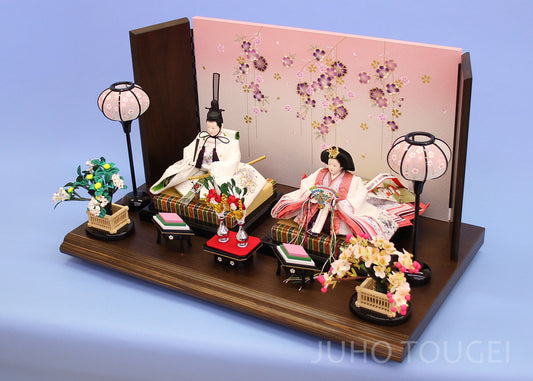 平面雏人偶装饰,宽75厘米 京寿板刺绣白雪环 92231 亲王人偶与公主 传统风格垂樱花