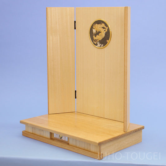 五月人形用台屏風 幅 45cm 白突板台16三曲屏彫金風付