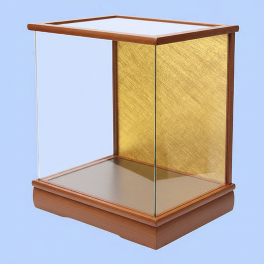 亚克力翻盖人偶柜,宽27厘米,高34厘米,FJ2-2 35,深棕色涂漆金色背板