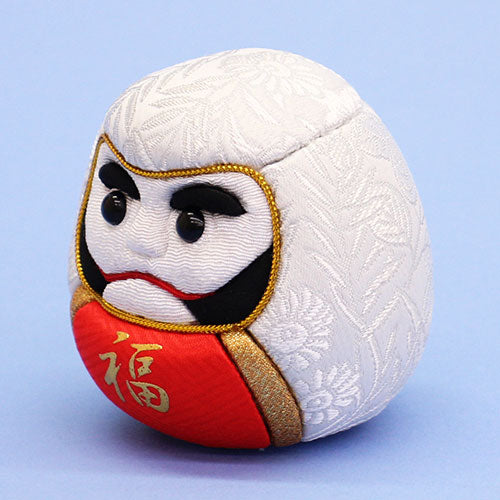 Poupée en kimekomi grainé n°228 Daruma, blanche et rouge (hauteur : 13 cm)