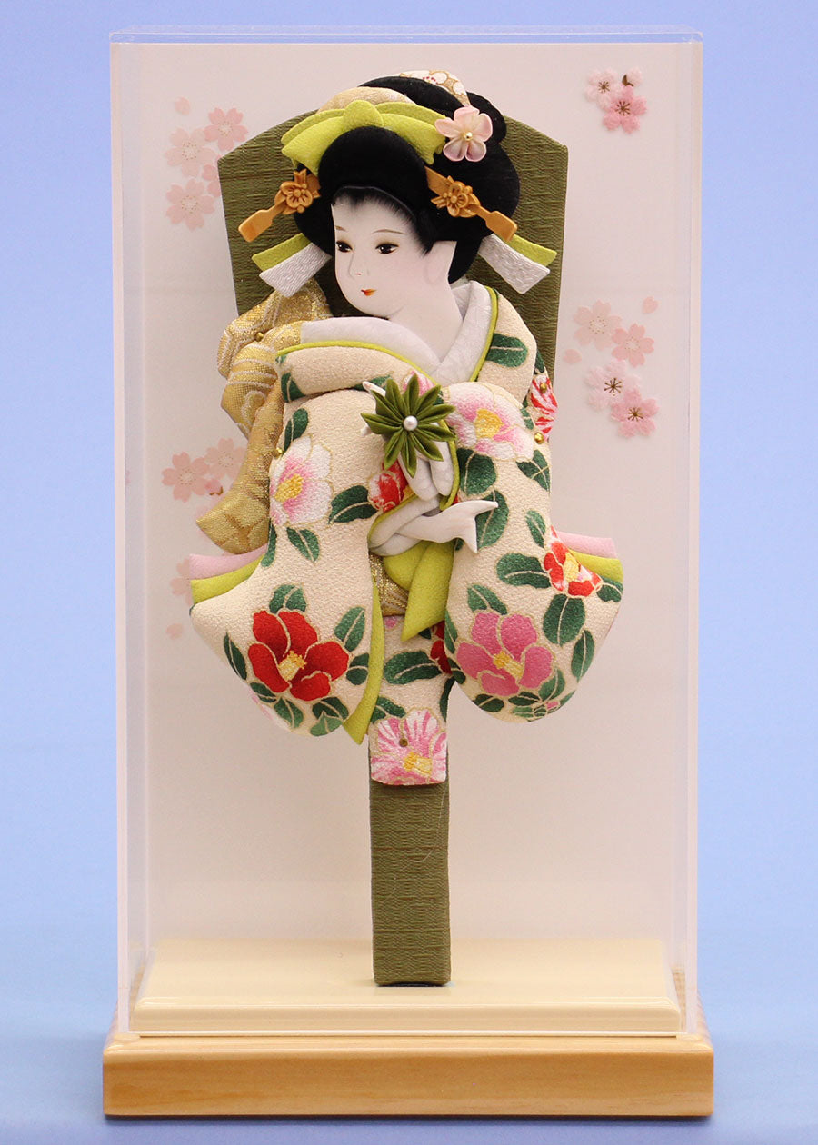 9号押絵羽子板 縮緬美月白 オフホワイト薄型ケース飾り｜初正月の