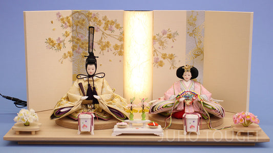 60cm 平饰雏人偶|京十二番 米色刺绣亲王「日和」