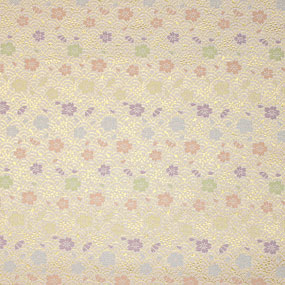 ポリエステル金襴白系 青海波に桜 厚さ:中厚24cm角見本