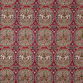 ポリエステル金襴赤系 正倉院模様風 厚さ:薄手24cm角見本