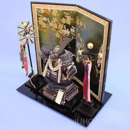 辻が花奉納鎧 古代箔金彩梅飾り 上から