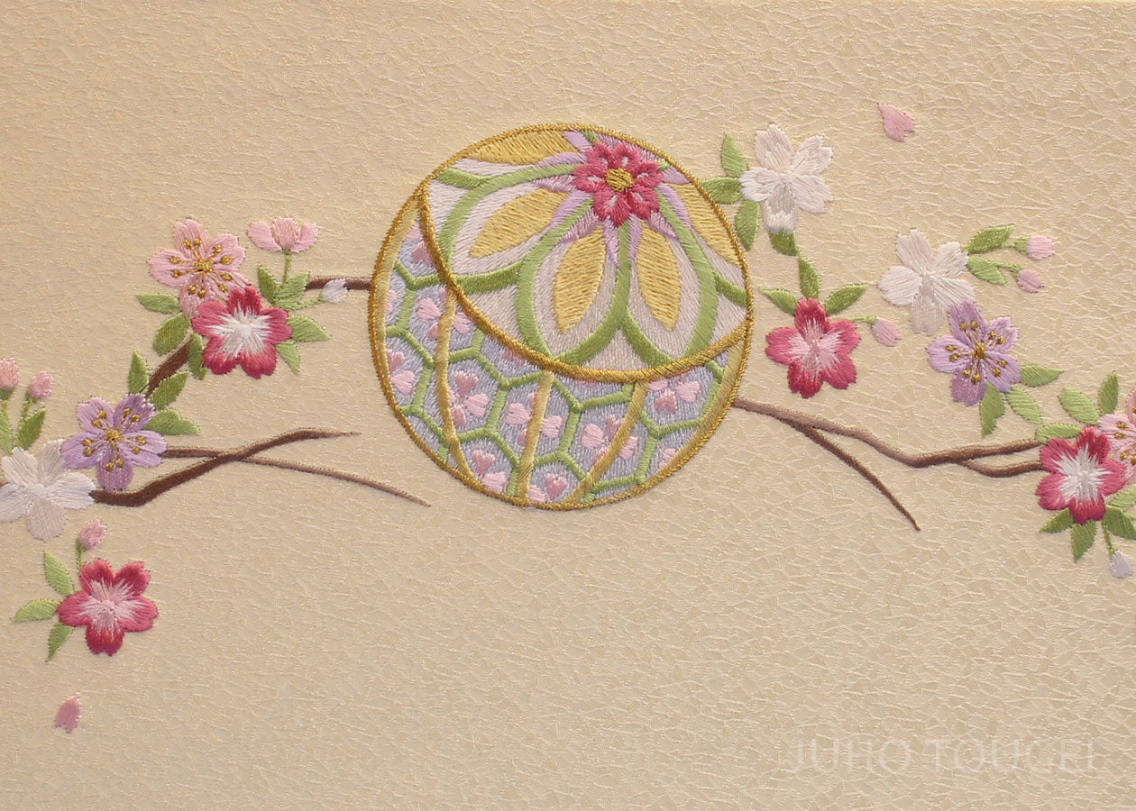 屏風 雛人形用 8号三曲包み込み まり桜 刺繍