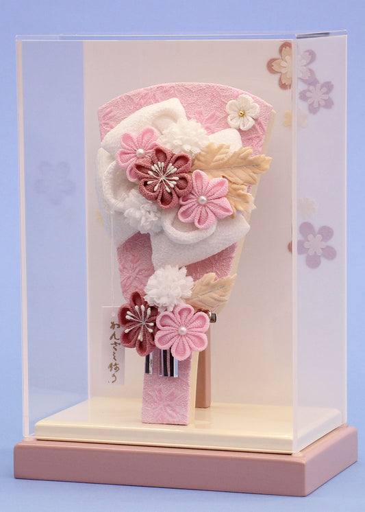 7号白縮緬リボン モカピンクケース飾り 横から