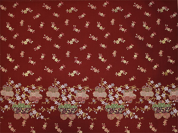 ポリエステル金襴エンジ系 桜柄段織 厚さ:中厚24cm角見本