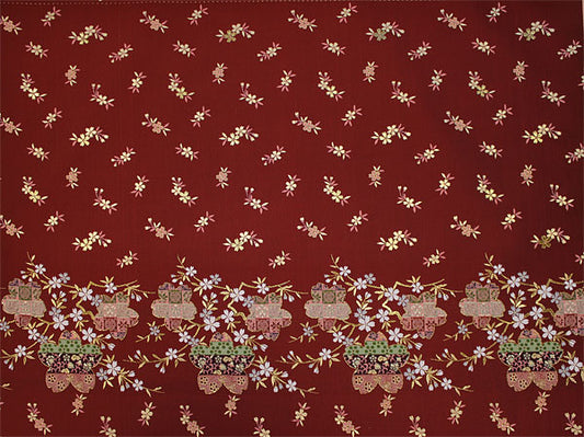 ポリエステル金襴エンジ系 桜柄段織 厚さ:中厚24cm角見本