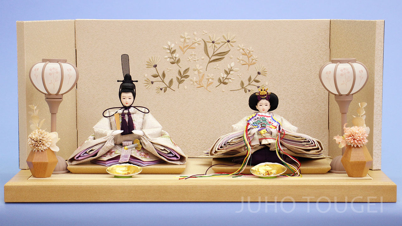 Hina Dolls Flat Display 60 cm | Kyō 13 Pearl Silver Imperial Pair