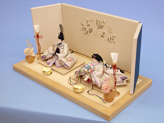 雏人偶平式摆设宽度60cm 京都 13代银灰亲王人偶与公主刺绣小花收藏