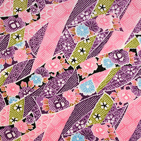 レーヨン柄縮緬 紫系 花短冊 絞り柄 厚さ:薄手24cm角見本